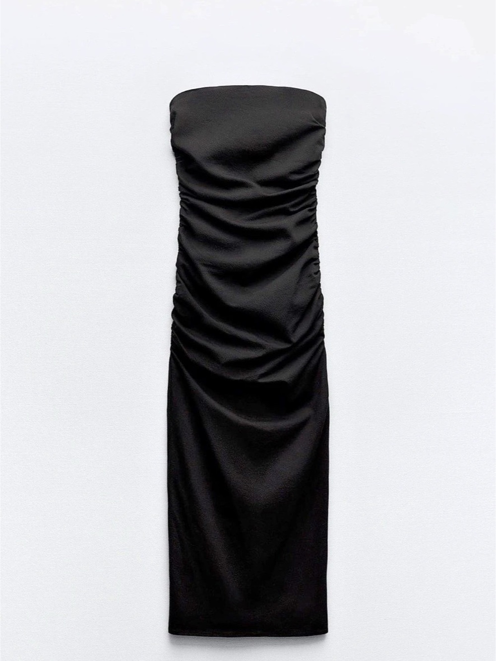 NWT ZARA Ruched Black Midi Dress Size Medium